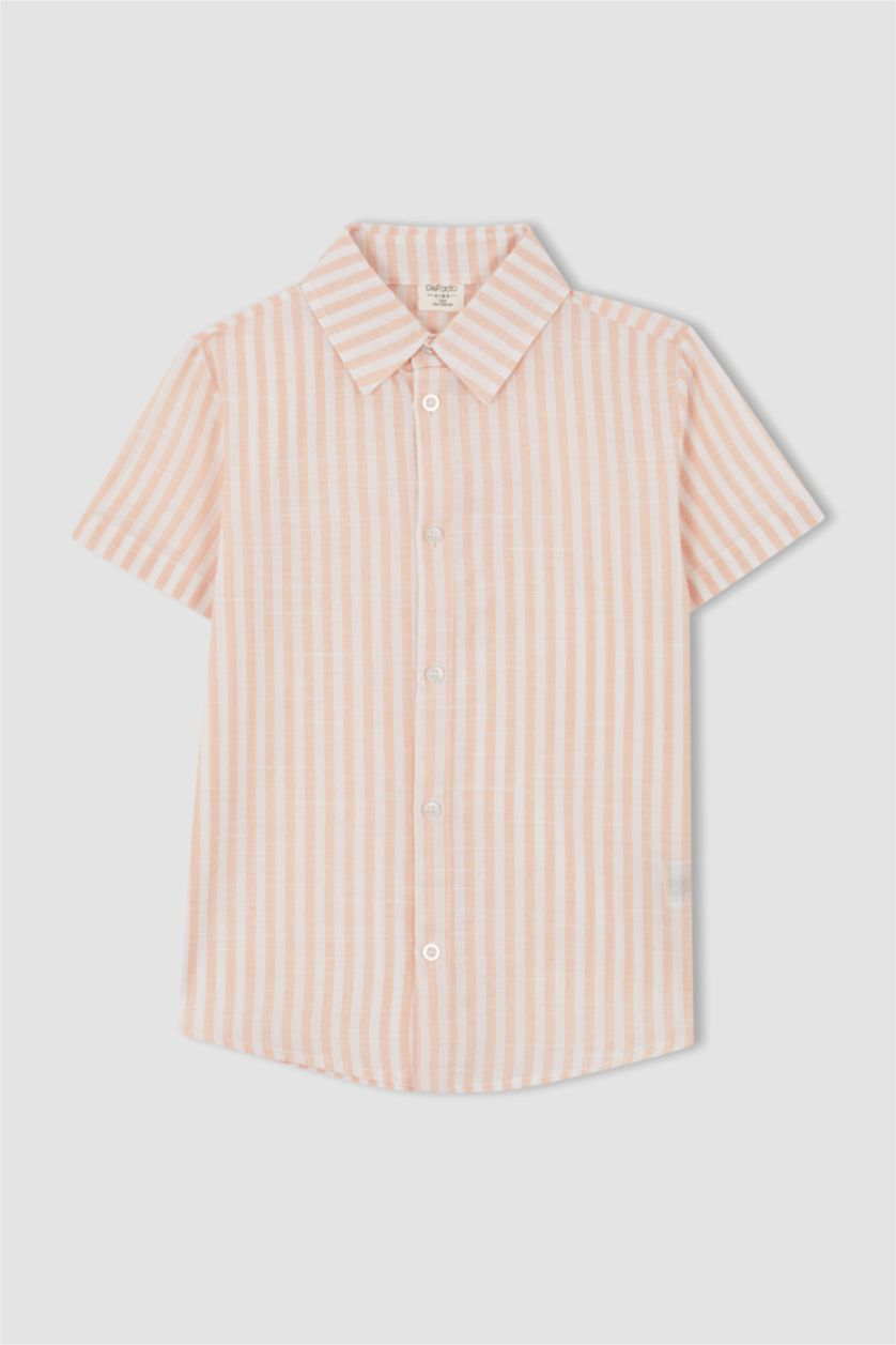 BOYS & TEENS أصفر فاتح Boys Regular Fit Short Sleeve Striped Shirt