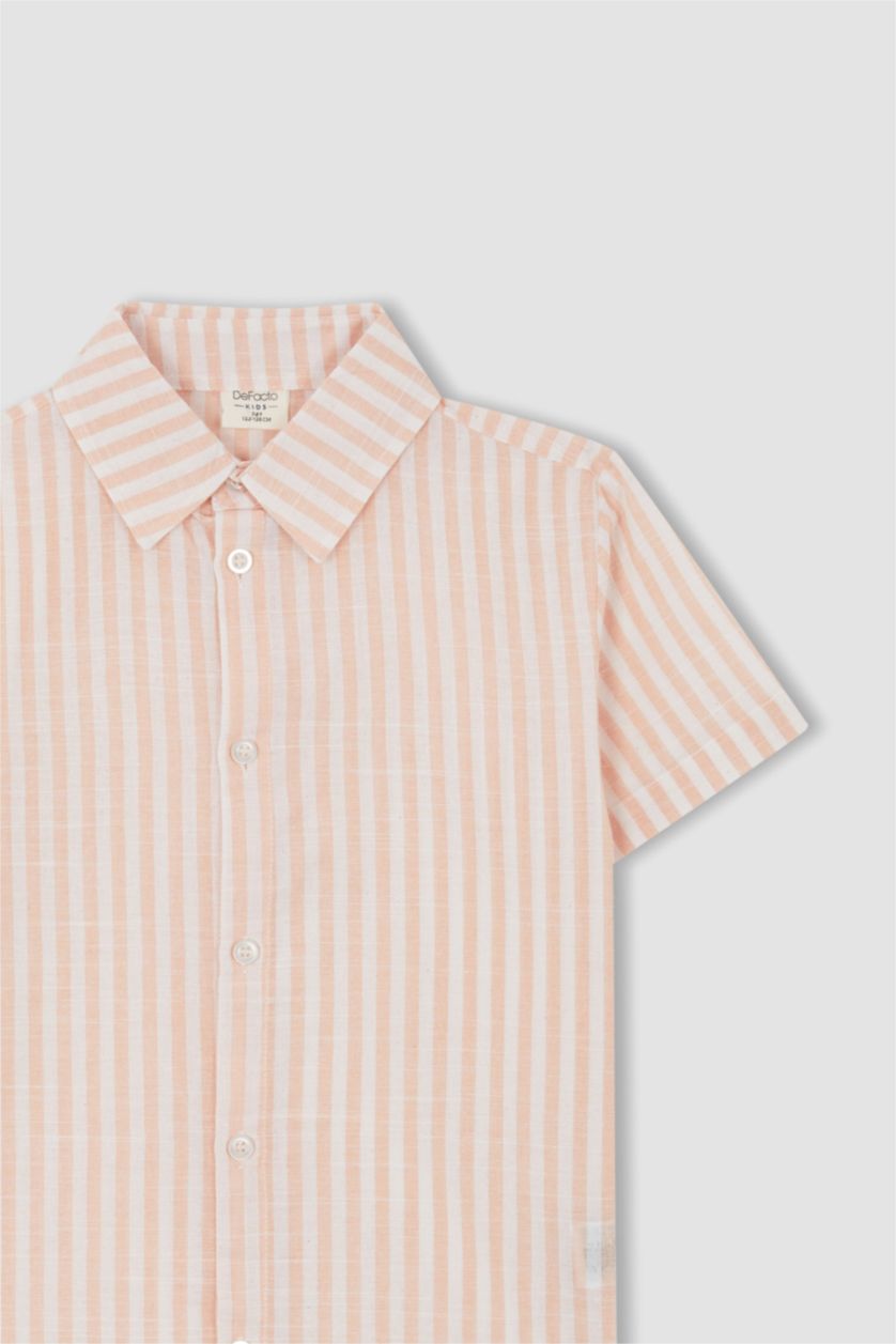 BOYS & TEENS أصفر فاتح Boys Regular Fit Short Sleeve Striped Shirt