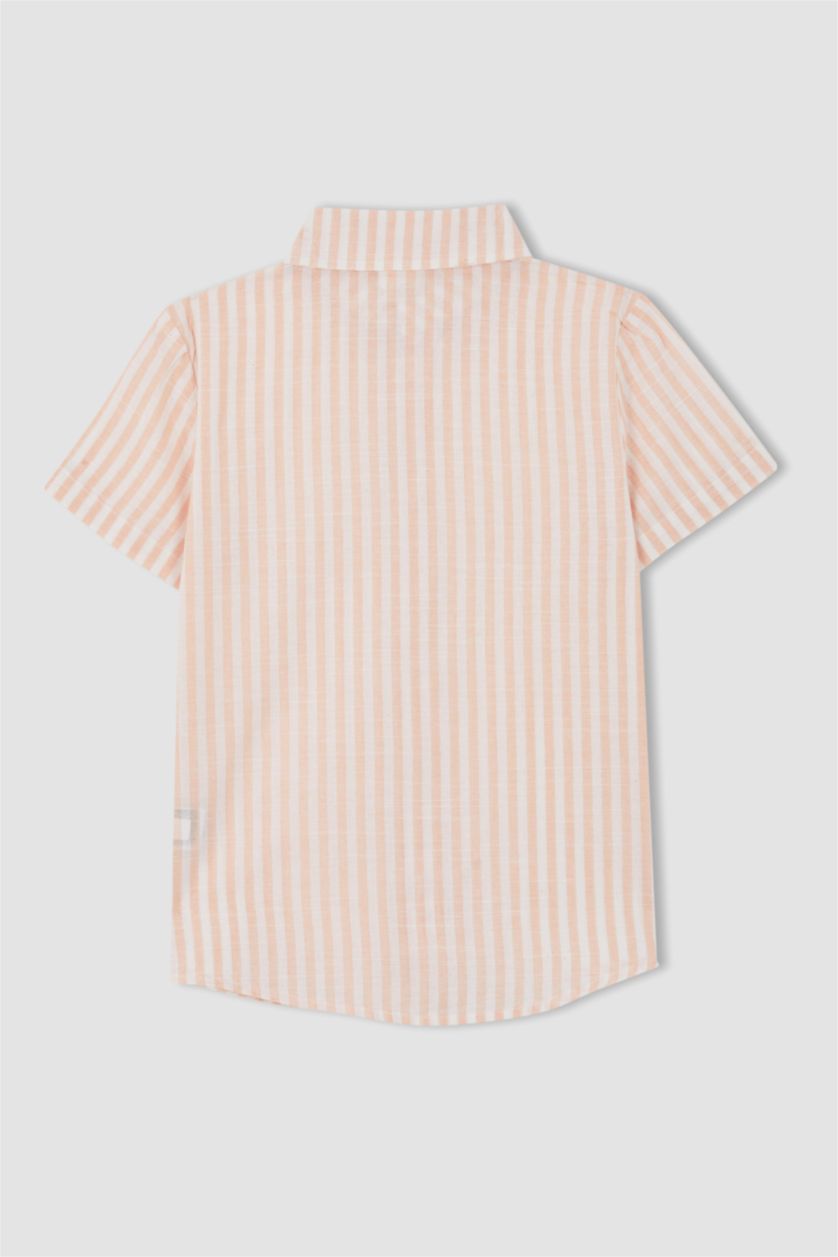 BOYS & TEENS أصفر فاتح Boys Regular Fit Short Sleeve Striped Shirt