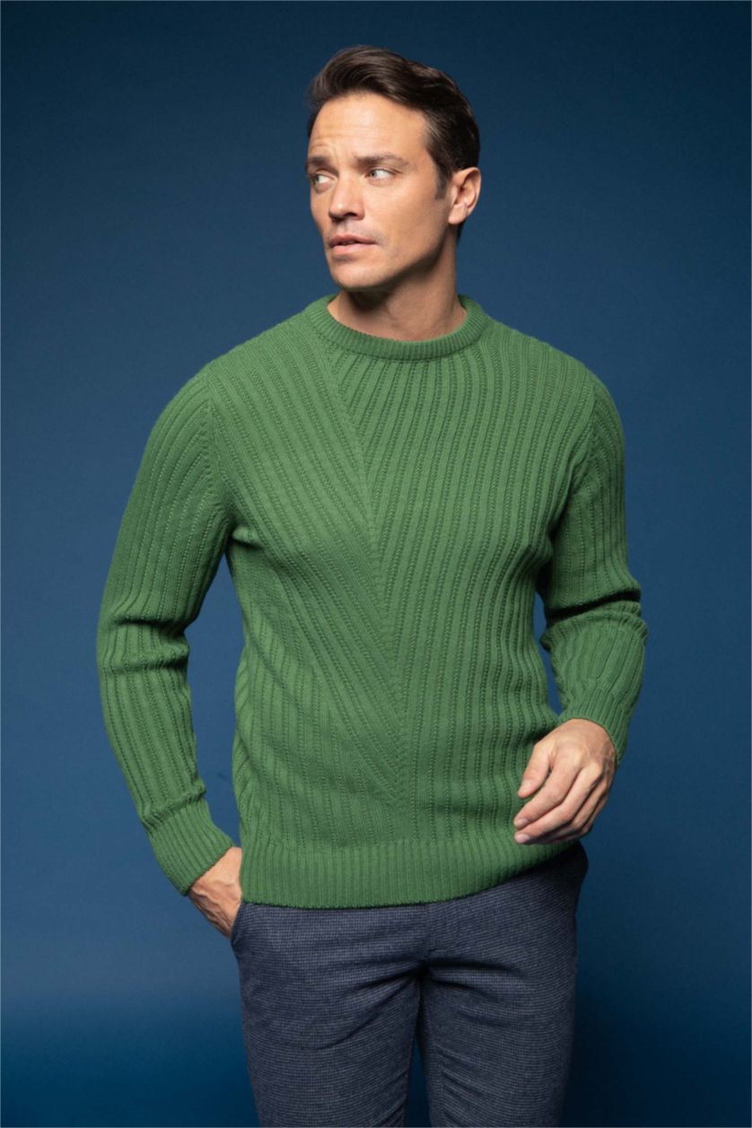 HOMME Vert Pull Tricot Col rond