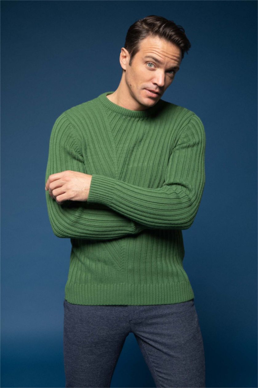 HOMME Vert Pull Tricot Col rond