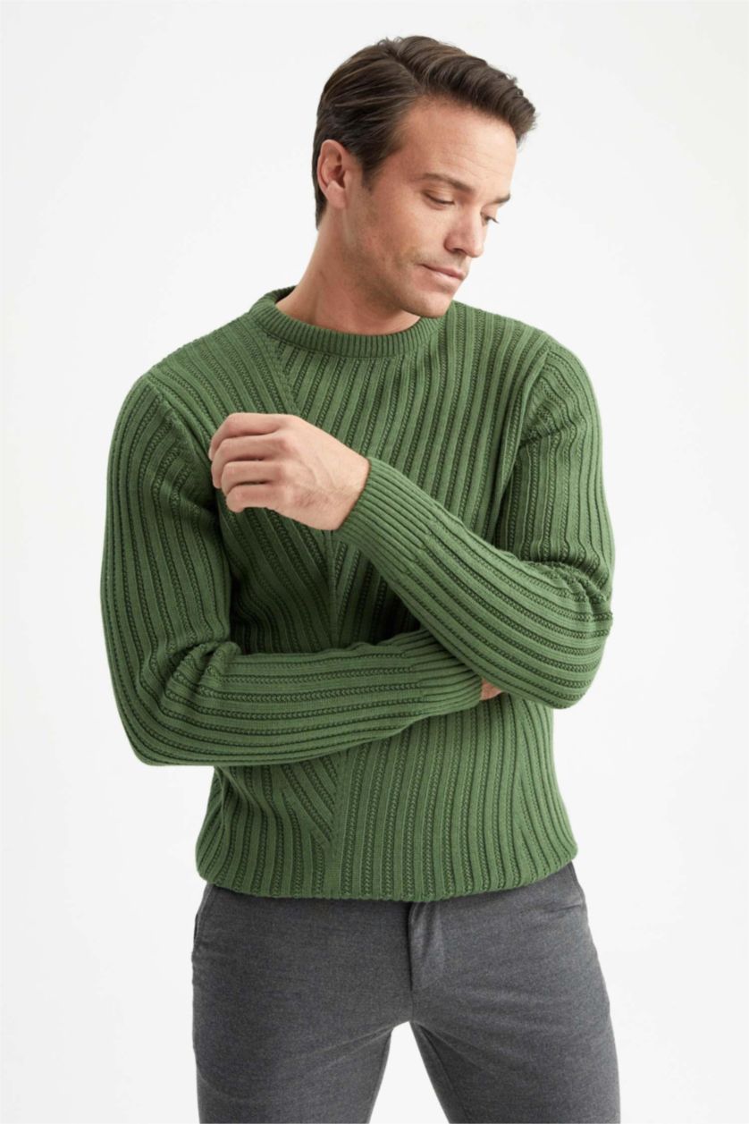 HOMME Vert Pull Tricot Col rond
