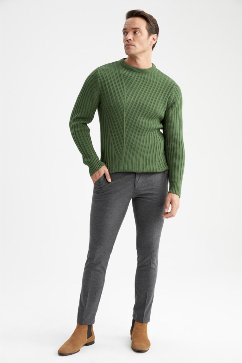 HOMME Vert Pull Tricot Col rond