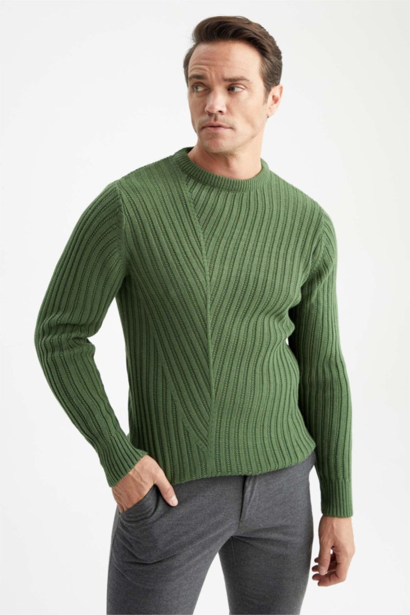 HOMME Vert Pull Tricot Col rond