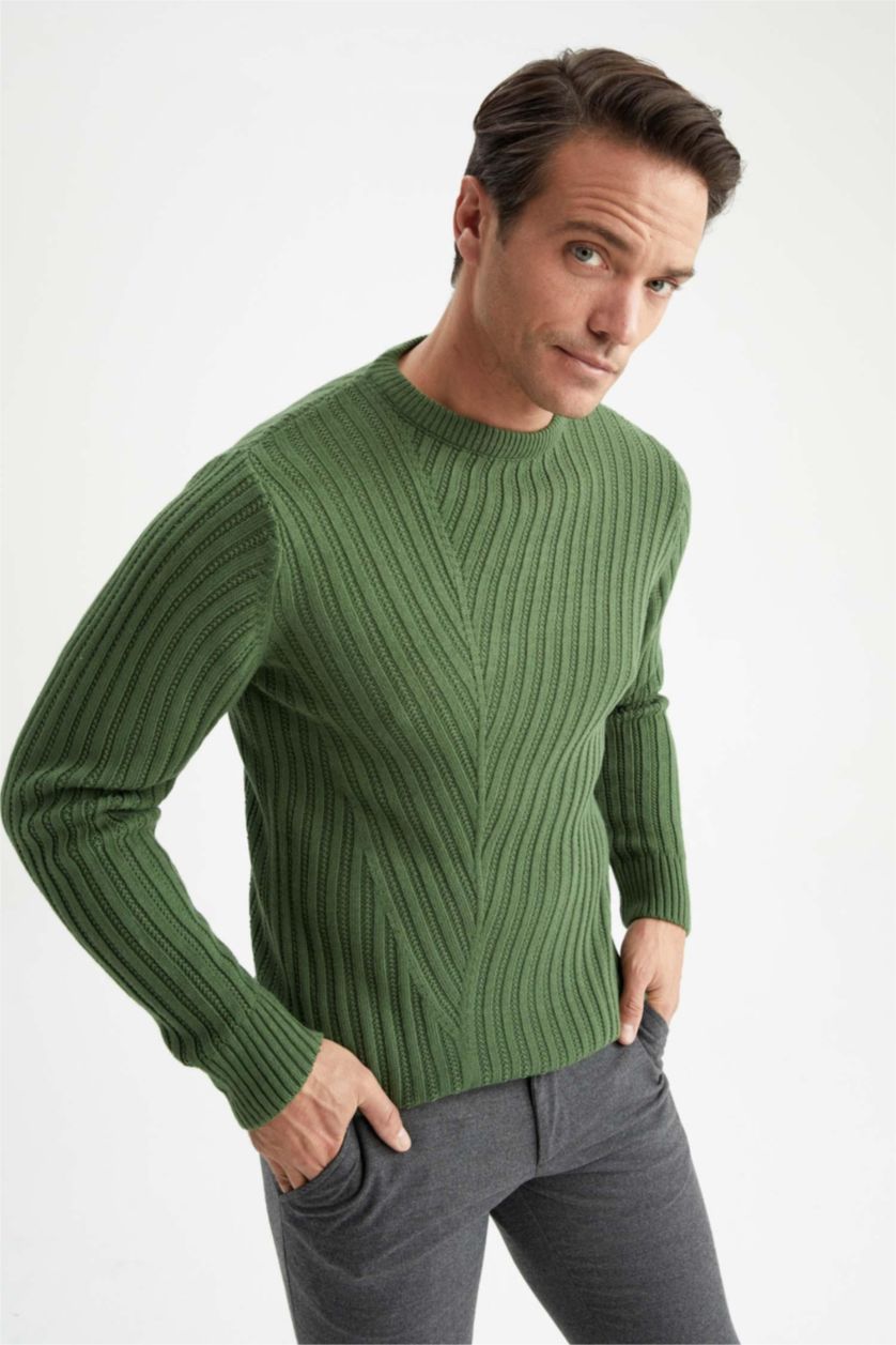 HOMME Vert Pull Tricot Col rond