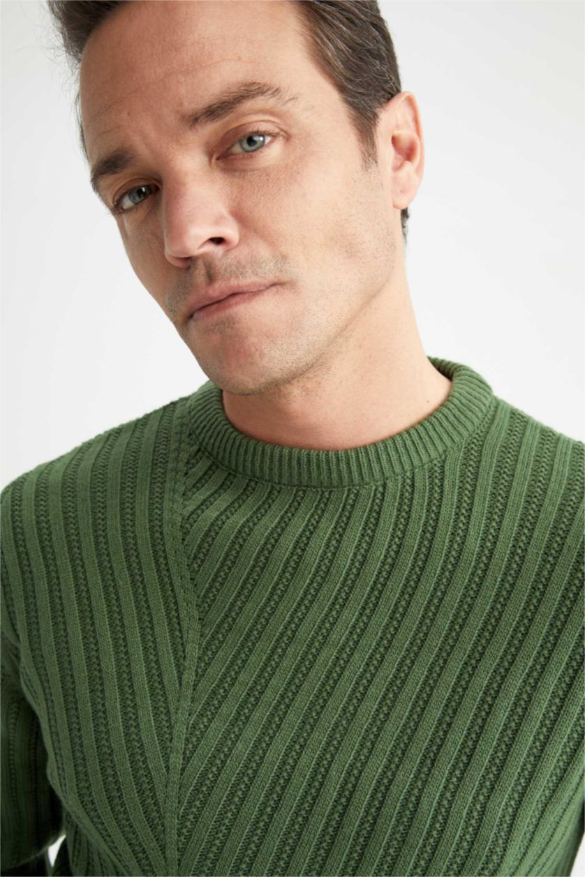 HOMME Vert Pull Tricot Col rond