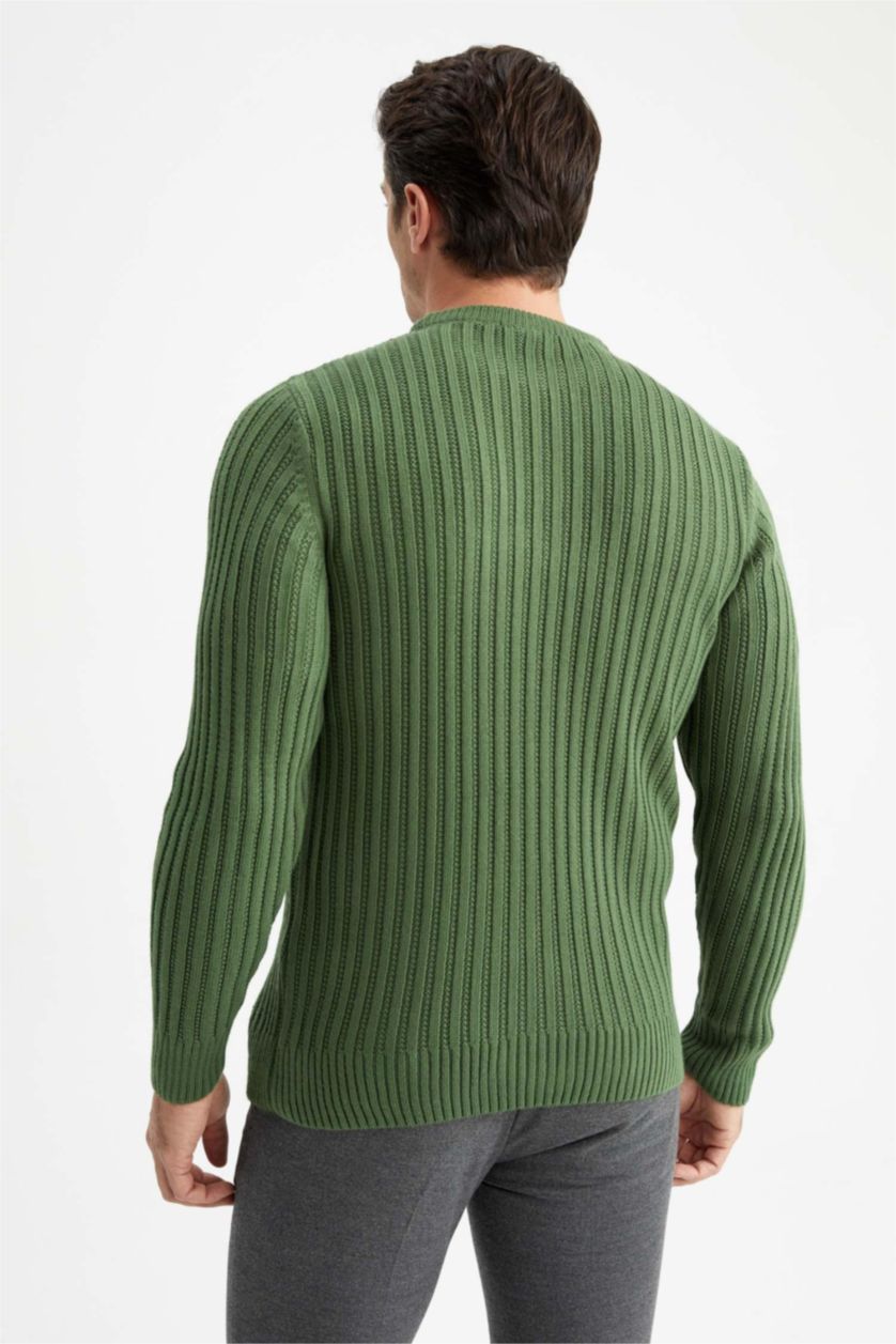 HOMME Vert Pull Tricot Col rond