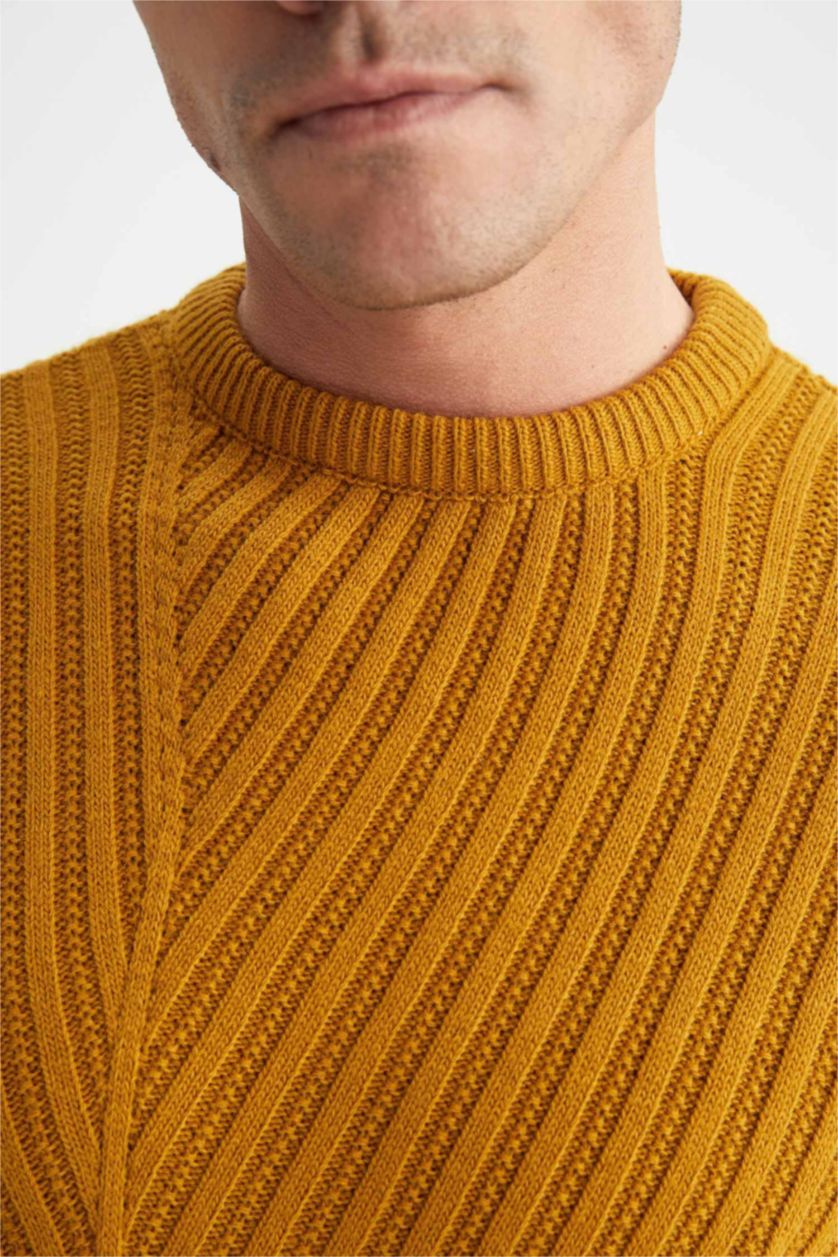 رجال أصفر بلوز صوف سليم فيت بياقة دائرية