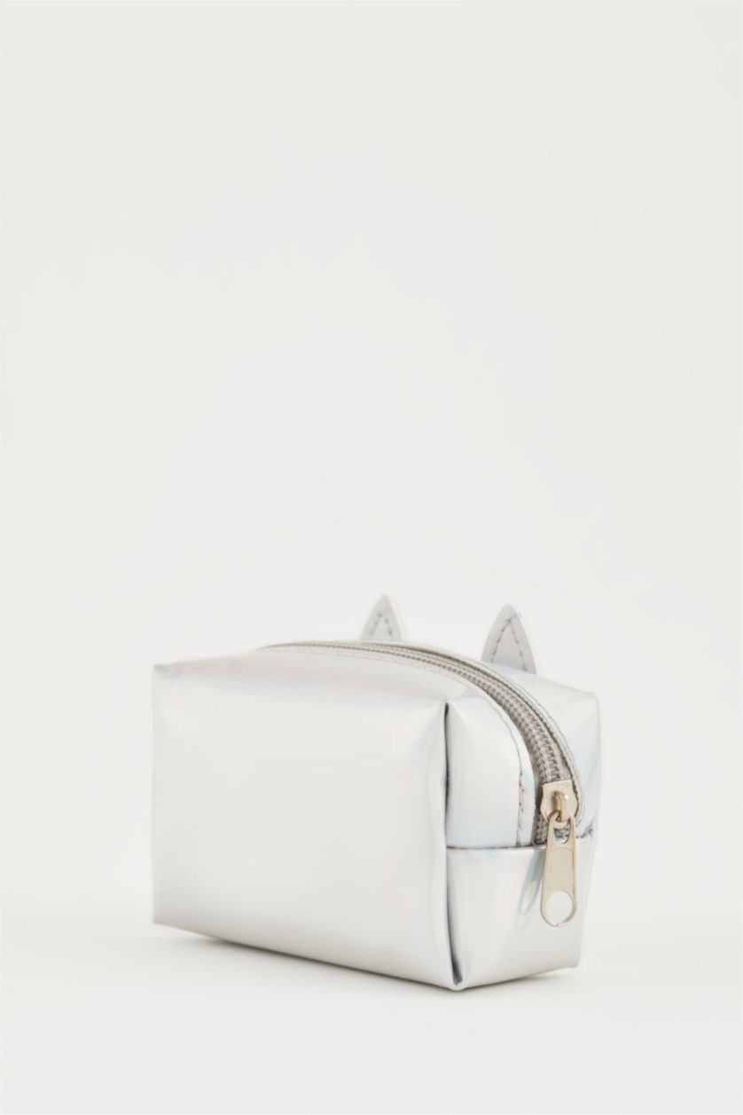 Kadın Gümüş Kadın Tilki Baskılı Fermuarlı Bozuk Para Cüzdanı