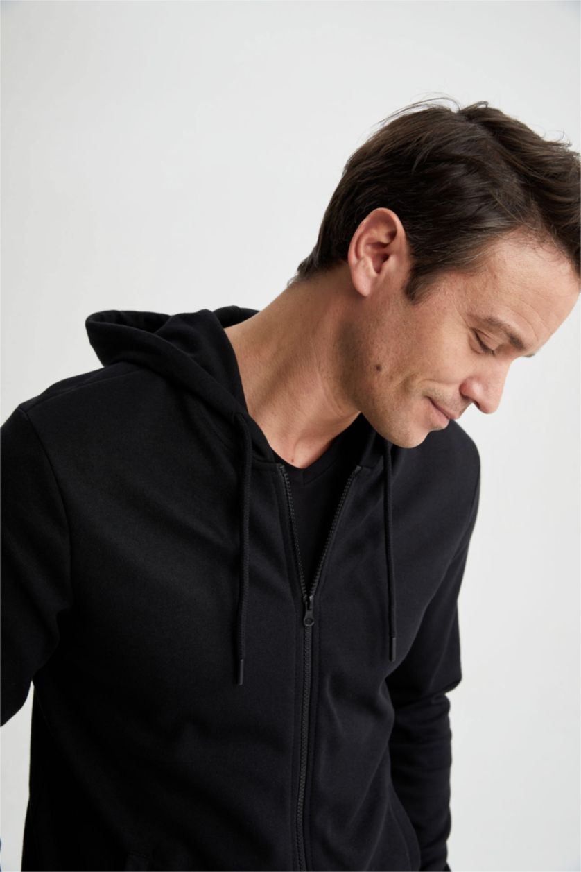 رجالي أسود كارديجان قصة عادية بكابيشون بسوسته