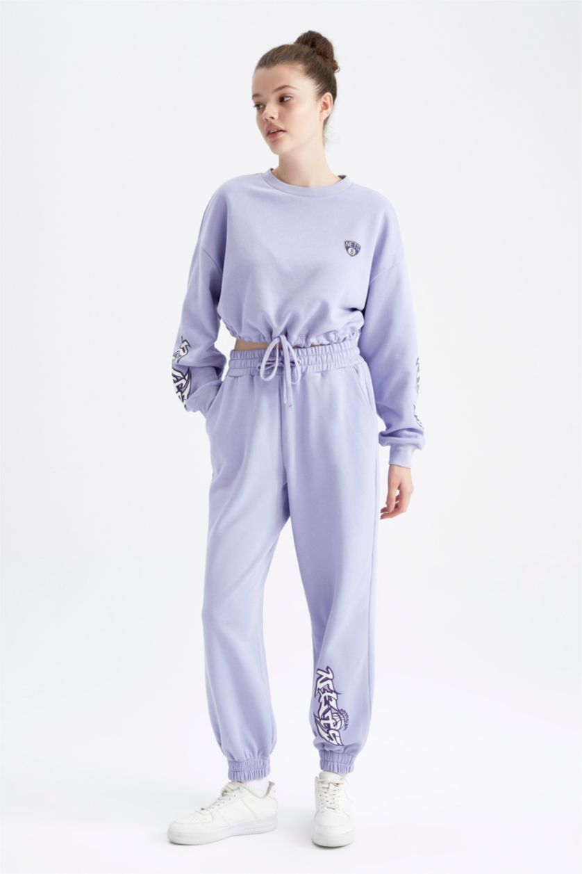 Жіночий Бузковий Світшот Кроп-Топ з круглим вирізом Brooklyn Nets для жінок