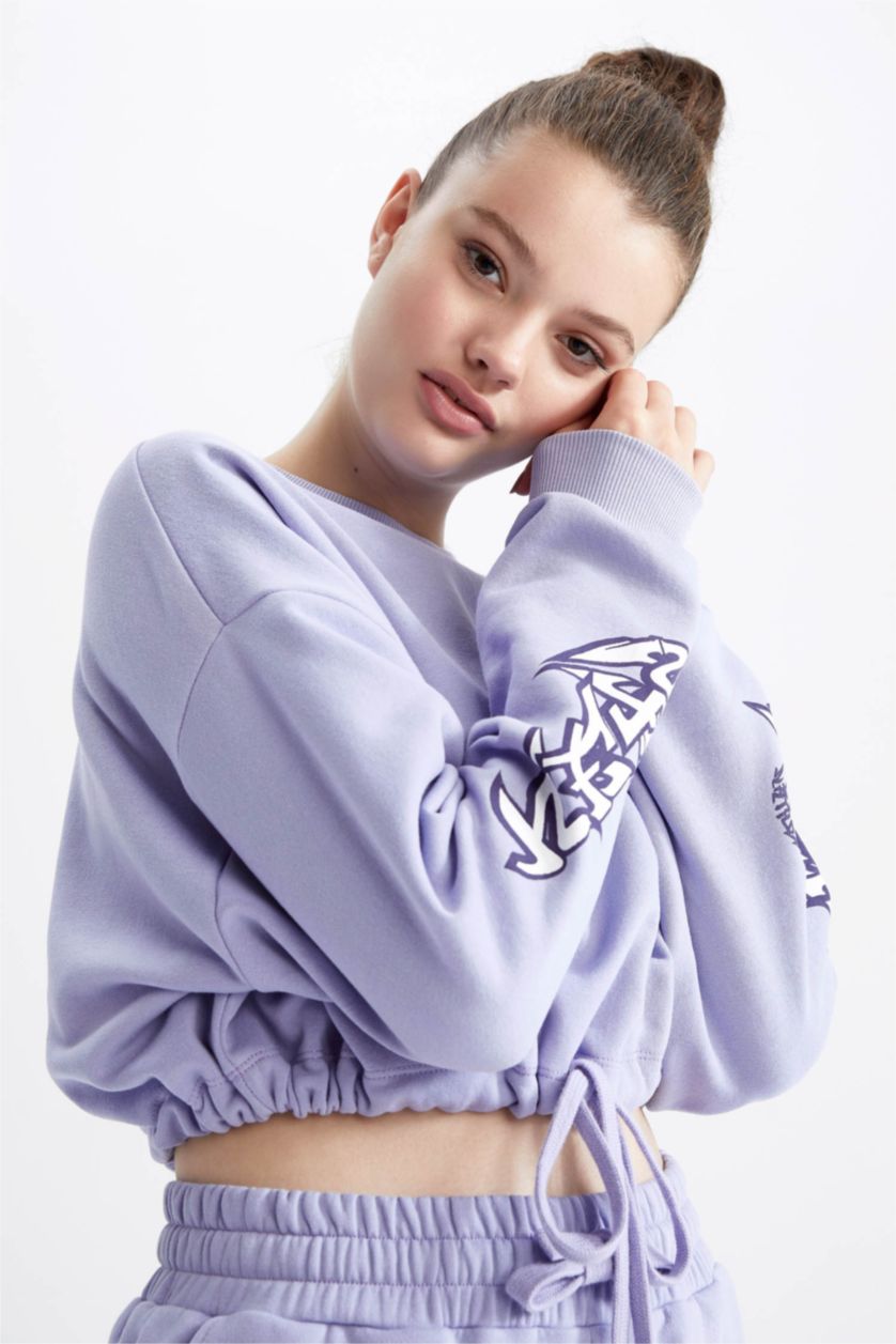 Жіночий Бузковий Світшот Кроп-Топ з круглим вирізом Brooklyn Nets для жінок