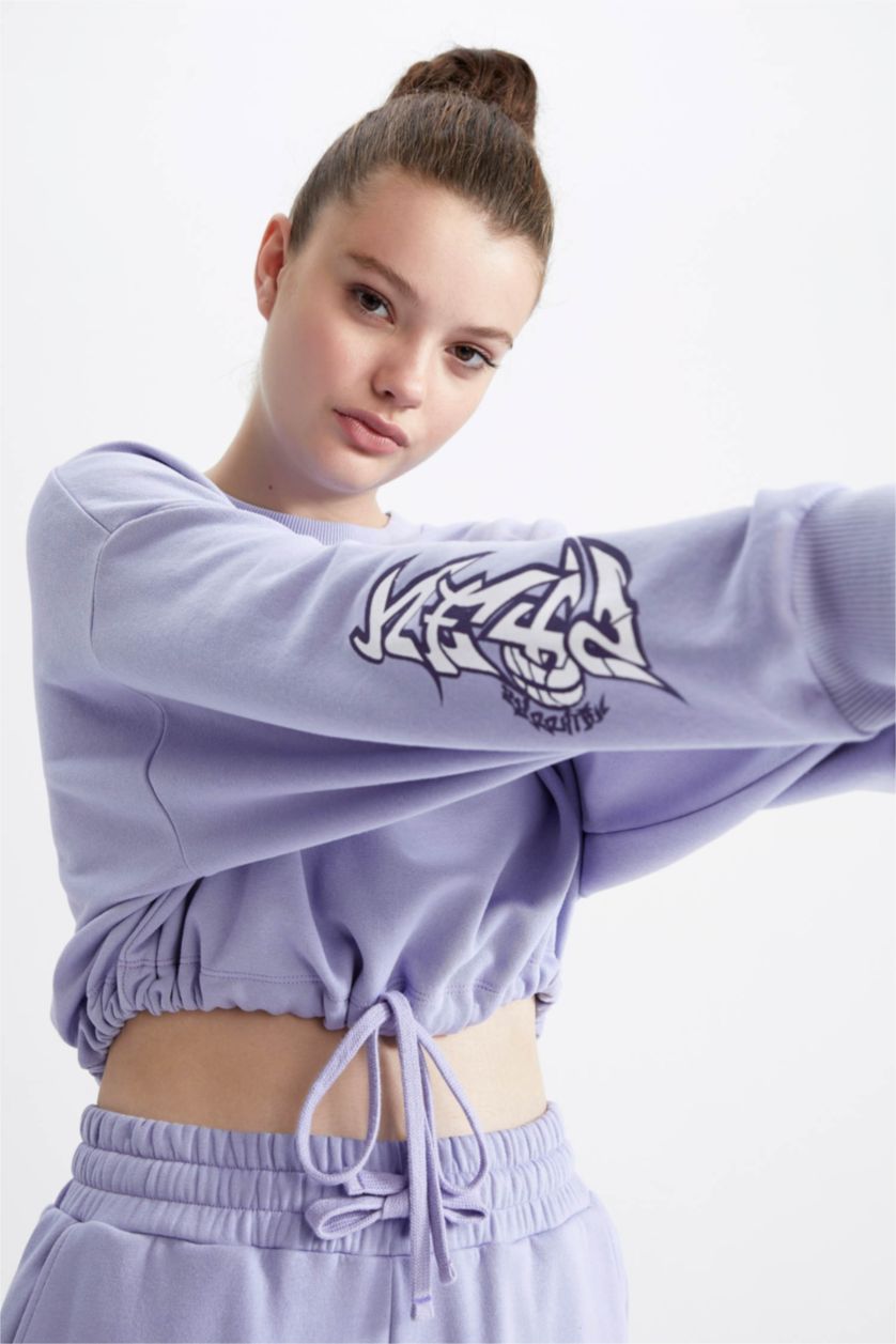 Жіночий Бузковий Світшот Кроп-Топ з круглим вирізом Brooklyn Nets для жінок