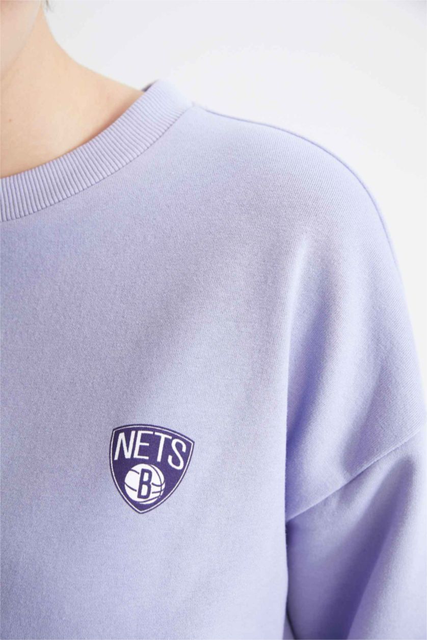 Жіночий Бузковий Світшот Кроп-Топ з круглим вирізом Brooklyn Nets для жінок