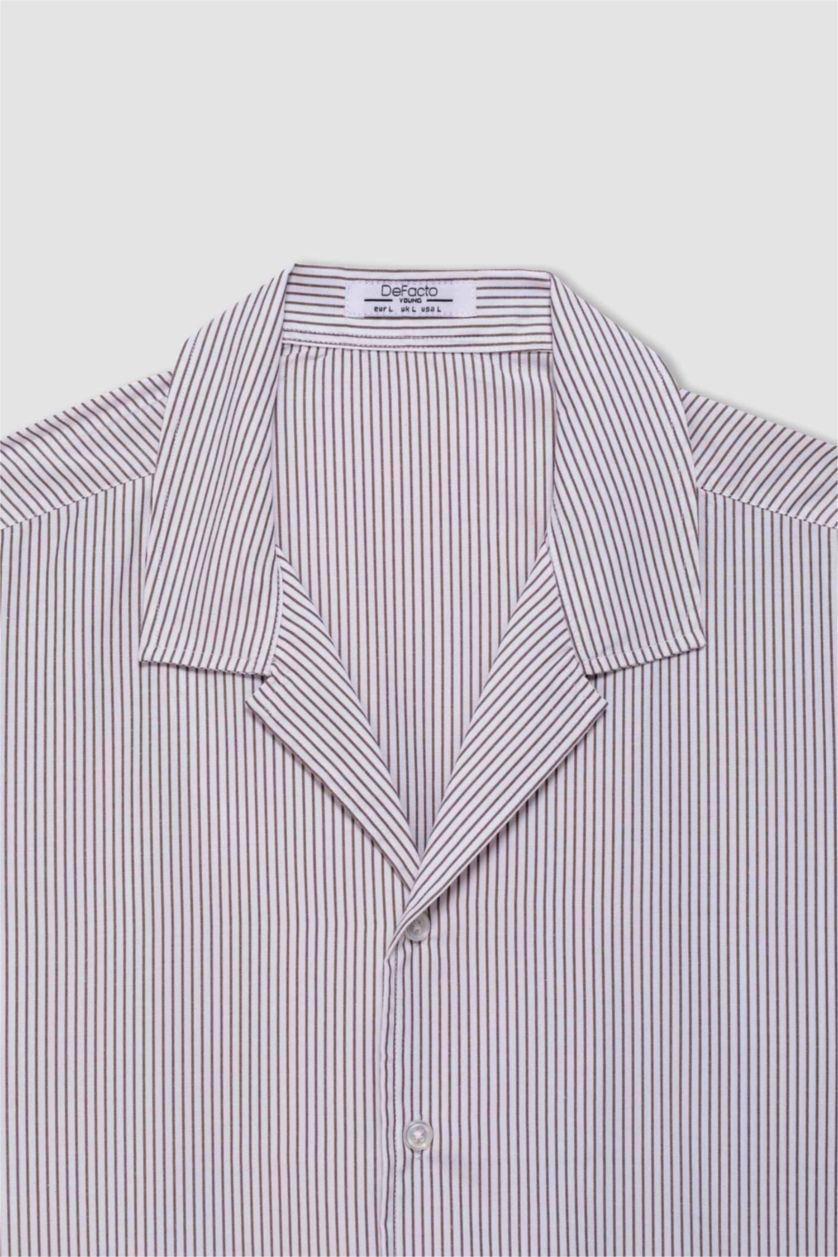 MAN White Regular Fit Apache Neck Striped Short Sleeve Shirt