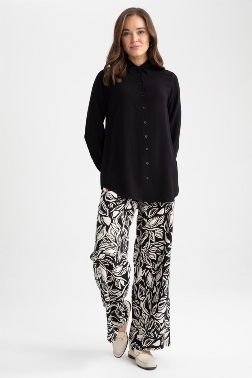 نساء أسود Palazzo Viscose Trousers