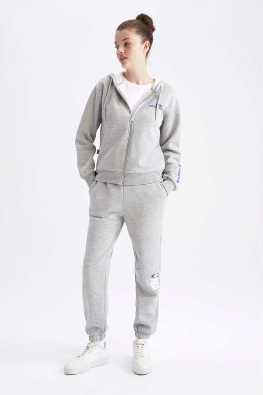 WOMAN Grey Melange DeFactoFit NBA Standard Fit Hooded Cardigan
