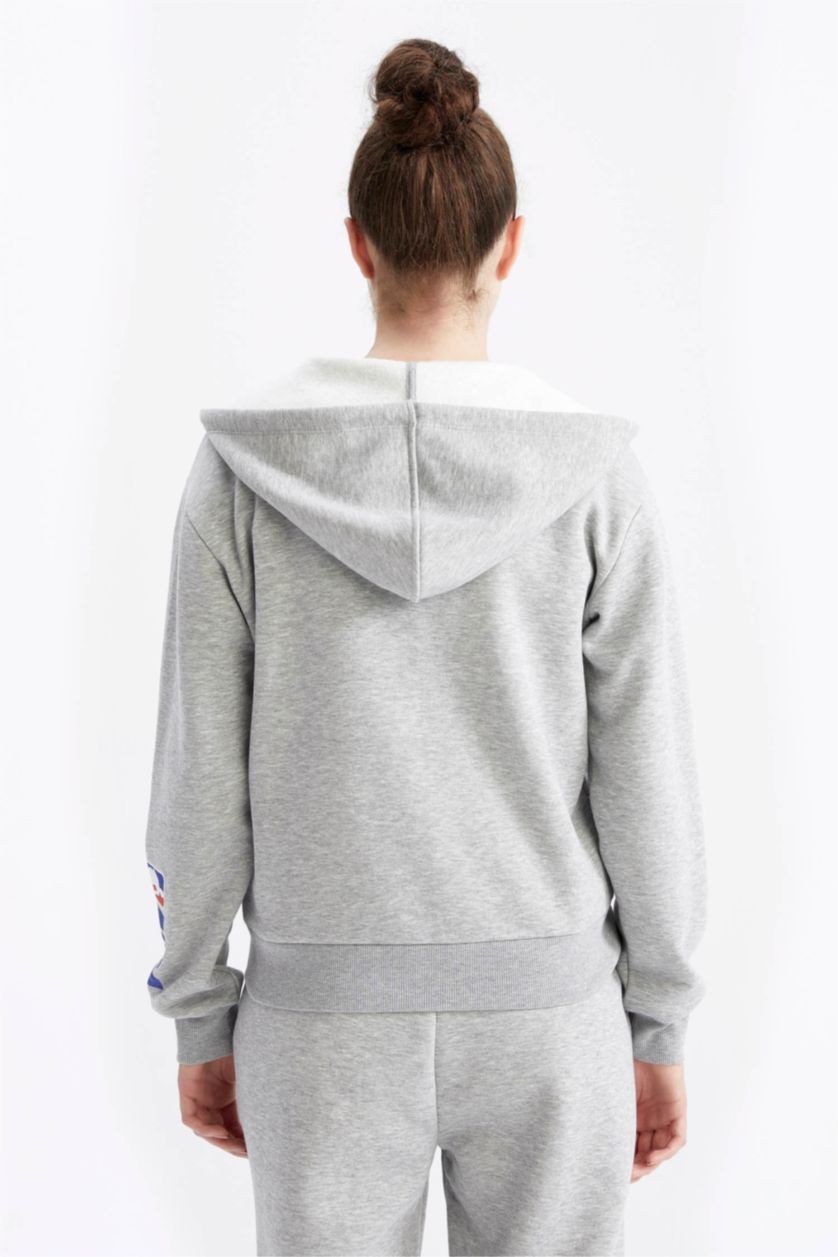 WOMAN Grey Melange DeFactoFit NBA Standard Fit Hooded Cardigan