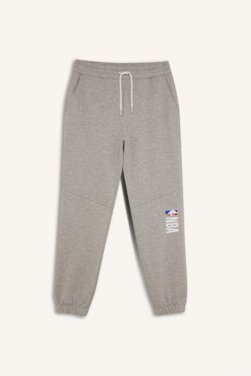 WOMAN Grey Melange DeFactoFit Standard Fit NBA Wordmark Sweatpants with Pockets