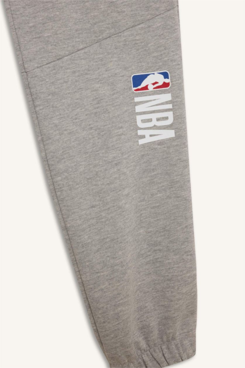 WOMAN Grey Melange DeFactoFit Standard Fit NBA Wordmark Sweatpants with Pockets