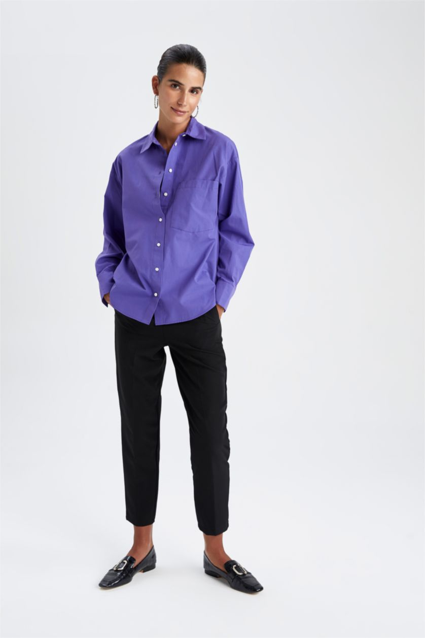 FEMME Violet Chemises à manches longues Popeline Col De Chemise Avec Poche