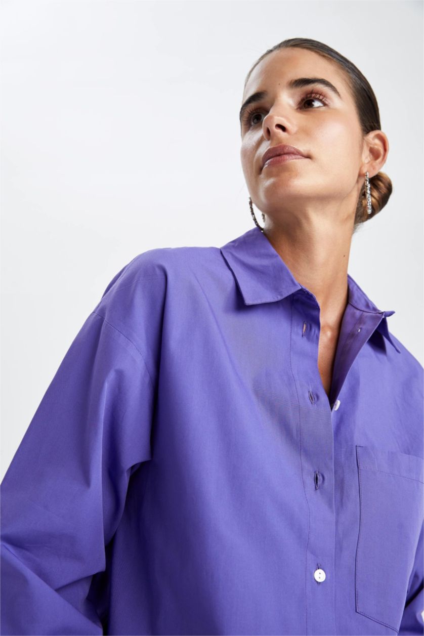 FEMME Violet Chemises à manches longues Popeline Col De Chemise Avec Poche