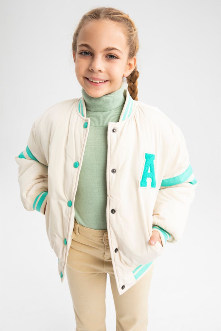 Girls & Teens Ecru Girl College Collar Bomber Jacket