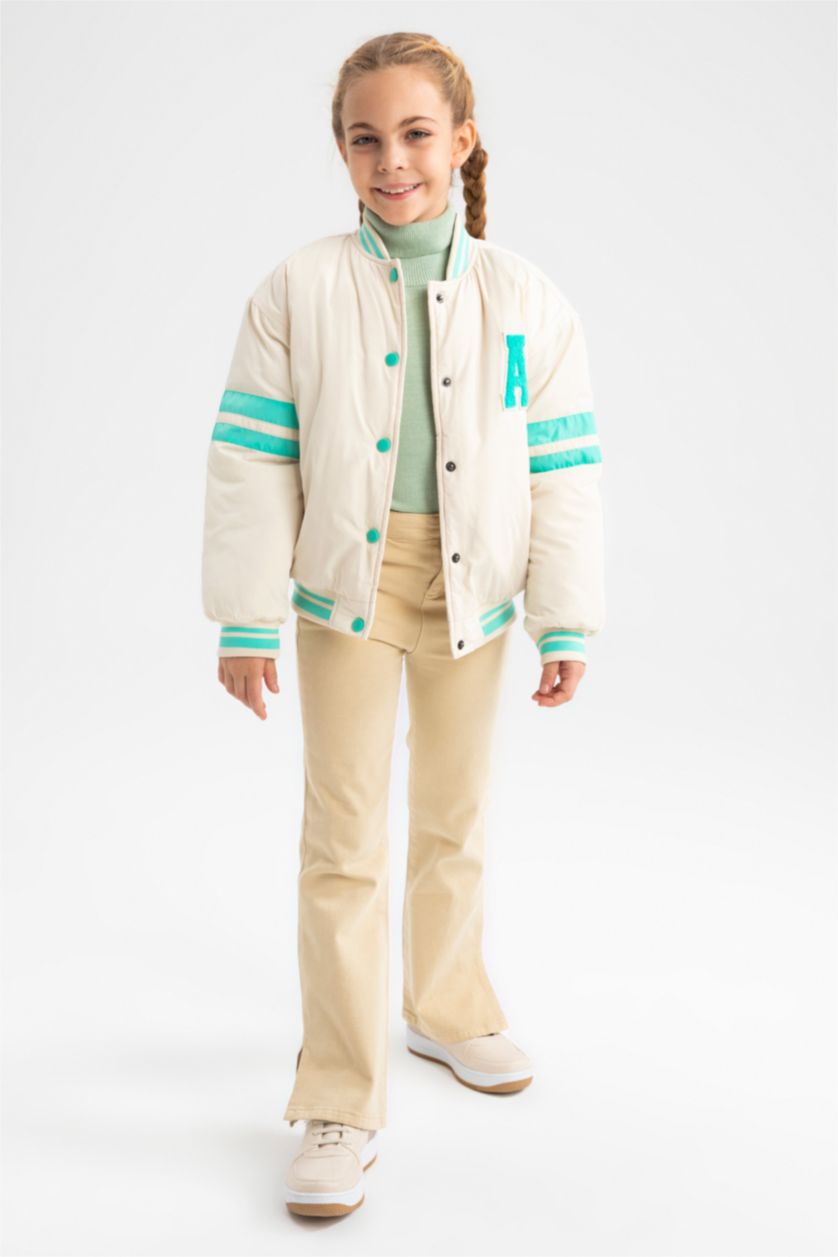 Girls & Teens Ecru Girl College Collar Bomber Jacket