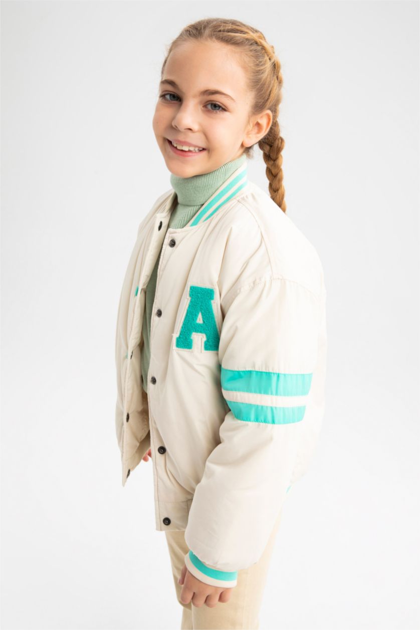 Girls & Teens Ecru Girl College Collar Bomber Jacket