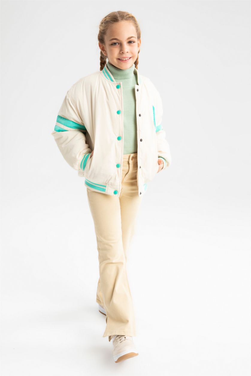 Girls & Teens Ecru Girl College Collar Bomber Jacket