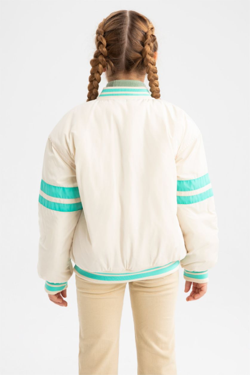 Girls & Teens Ecru Girl College Collar Bomber Jacket