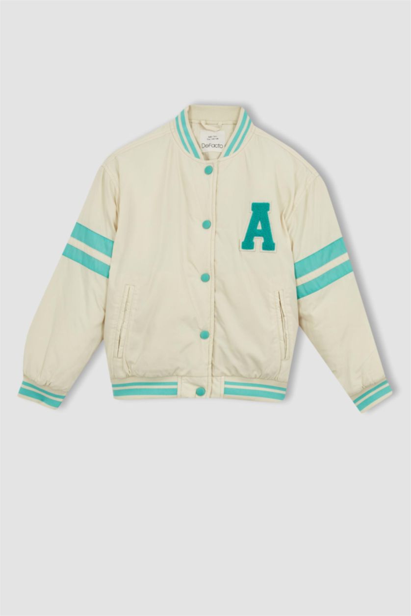Girls & Teens Ecru Girl College Collar Bomber Jacket