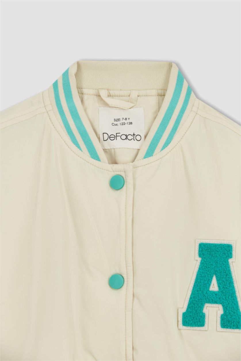 Girls & Teens Ecru Girl College Collar Bomber Jacket