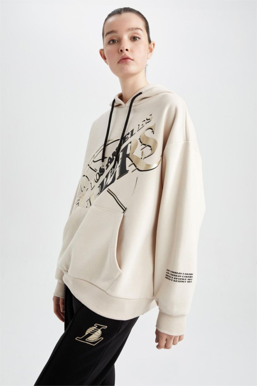 FEMME Beige Clair Sweat- Shirt Coupe Oversize À capuche Memphis Grizzlies