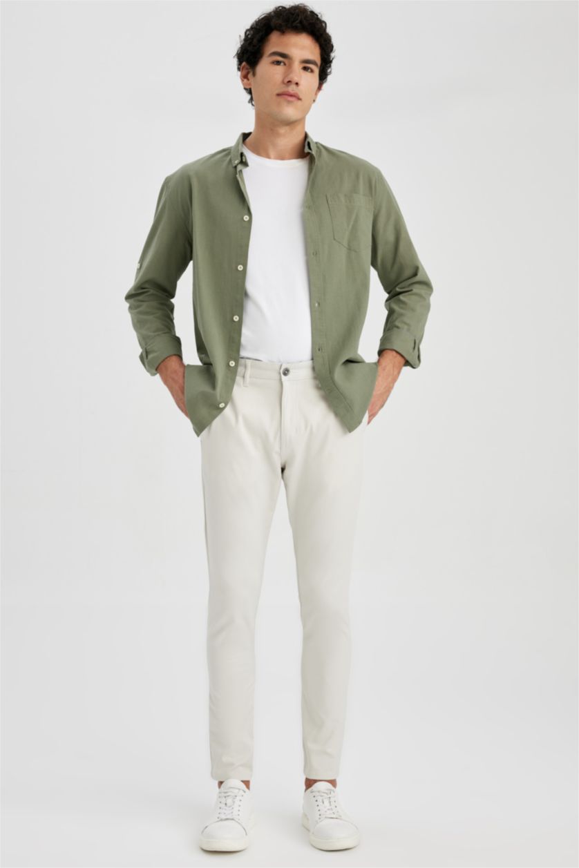 HOMME Beige Pantalon Chino Coupe Carotte