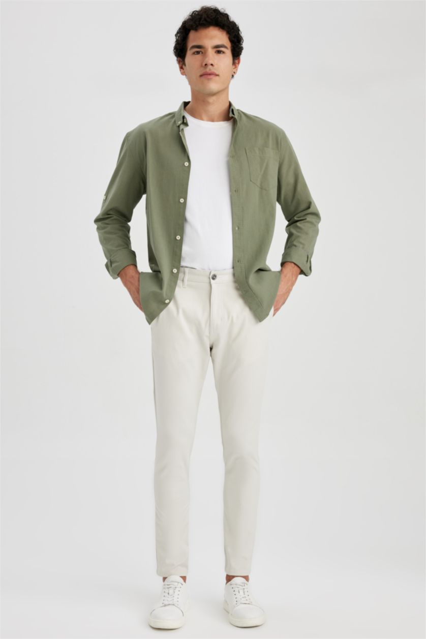 HOMME Beige Pantalon Chino Coupe Carotte