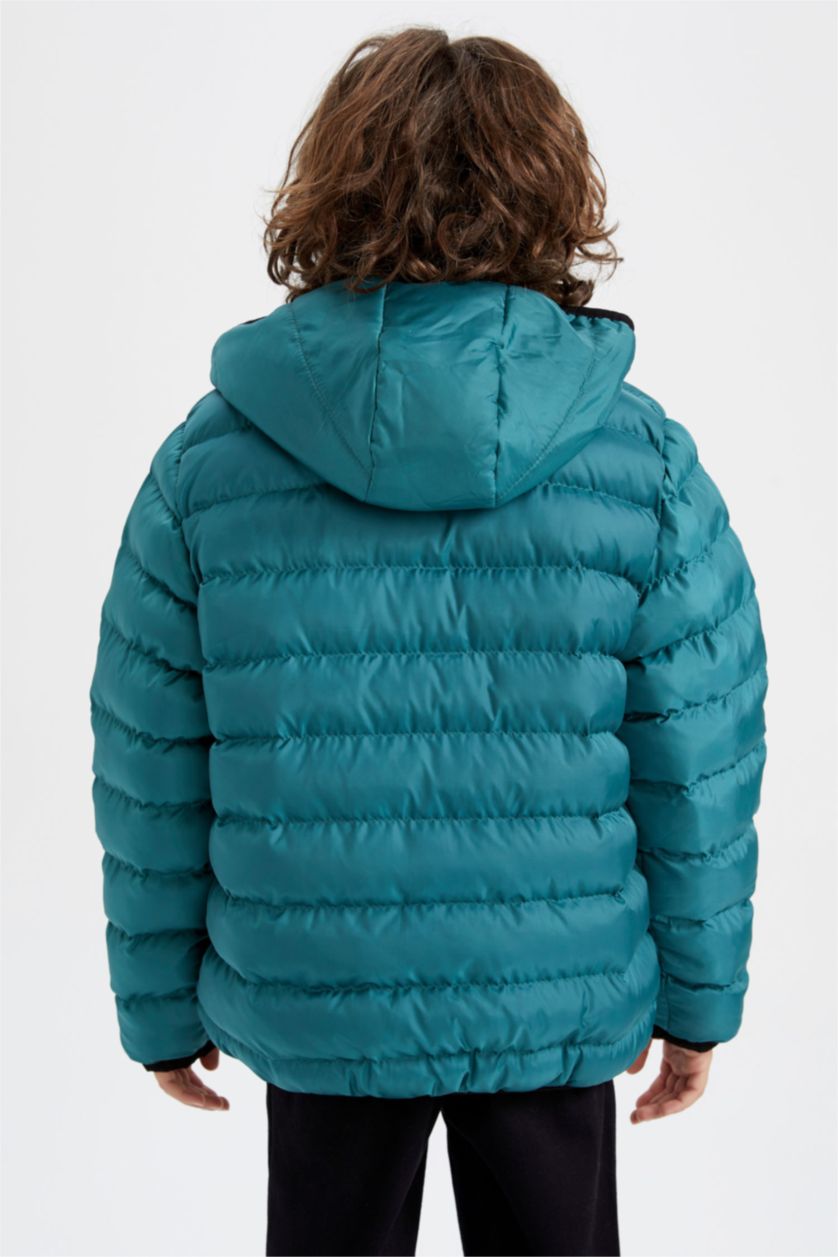 Erkek Çocuk - Genç Erkek Yeşil Erkek Çocuk Kapüşonlu Polar Astar Şişme Mont