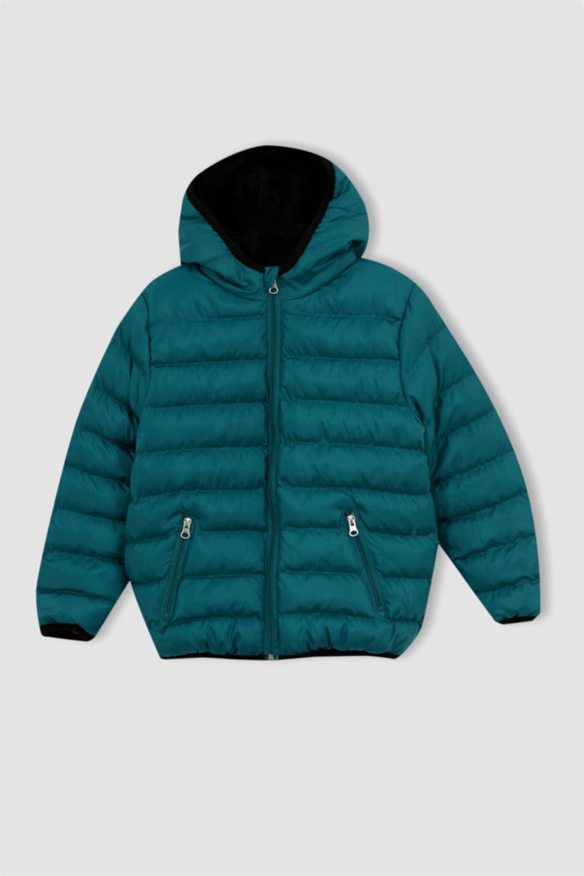 Erkek Çocuk - Genç Erkek Yeşil Erkek Çocuk Kapüşonlu Polar Astar Şişme Mont