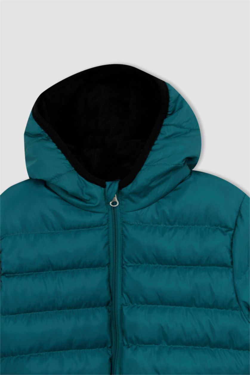 Erkek Çocuk - Genç Erkek Yeşil Erkek Çocuk Kapüşonlu Polar Astar Şişme Mont