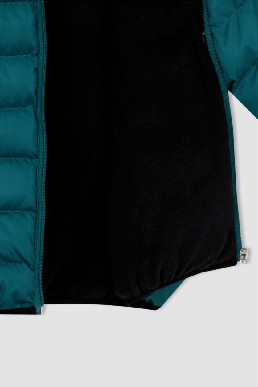 Erkek Çocuk - Genç Erkek Yeşil Erkek Çocuk Kapüşonlu Polar Astar Şişme Mont