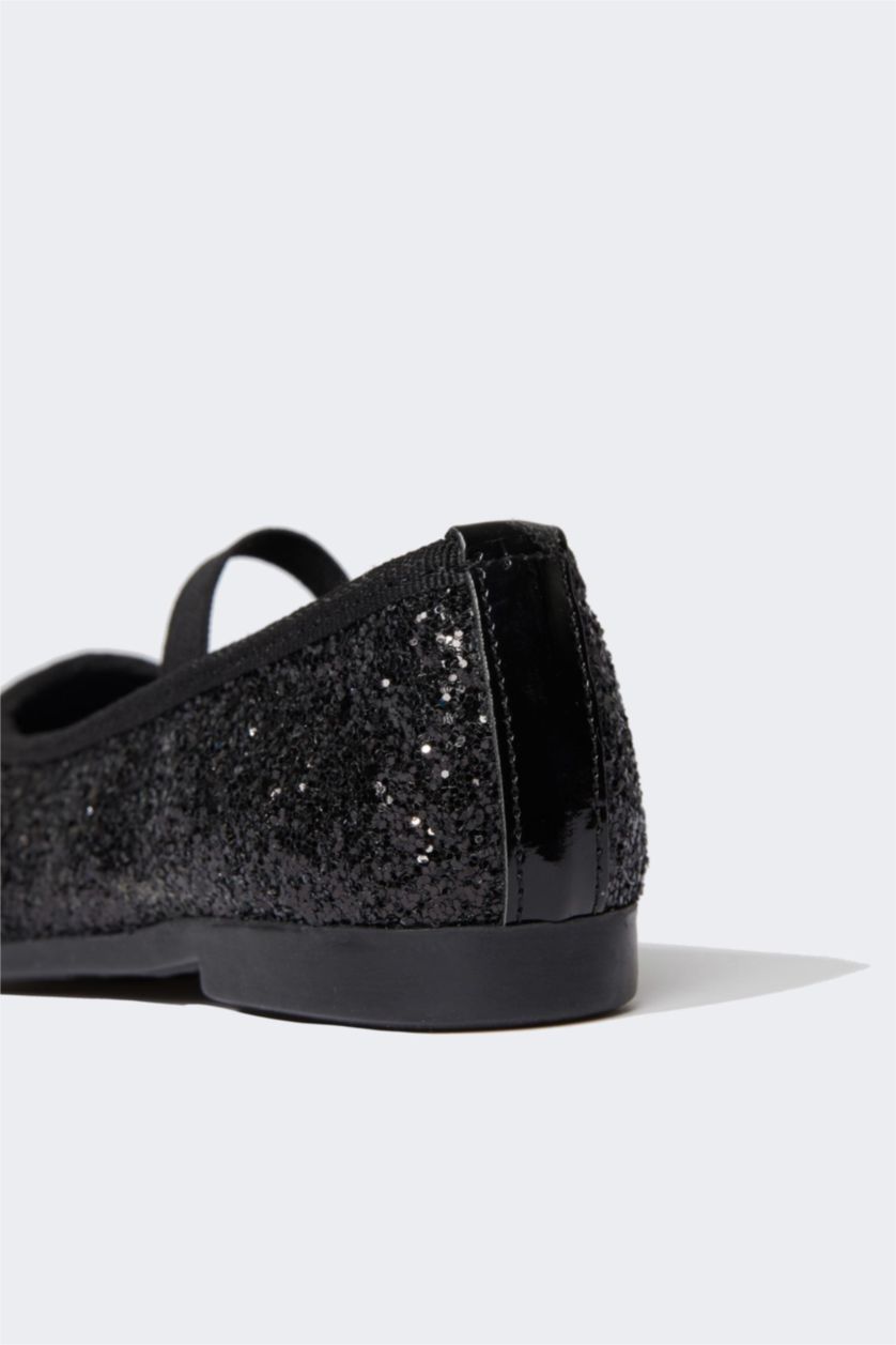 بنات أسود حذاء فلات بناتي جلد صناعي مبرق اسود بكعب مسطح