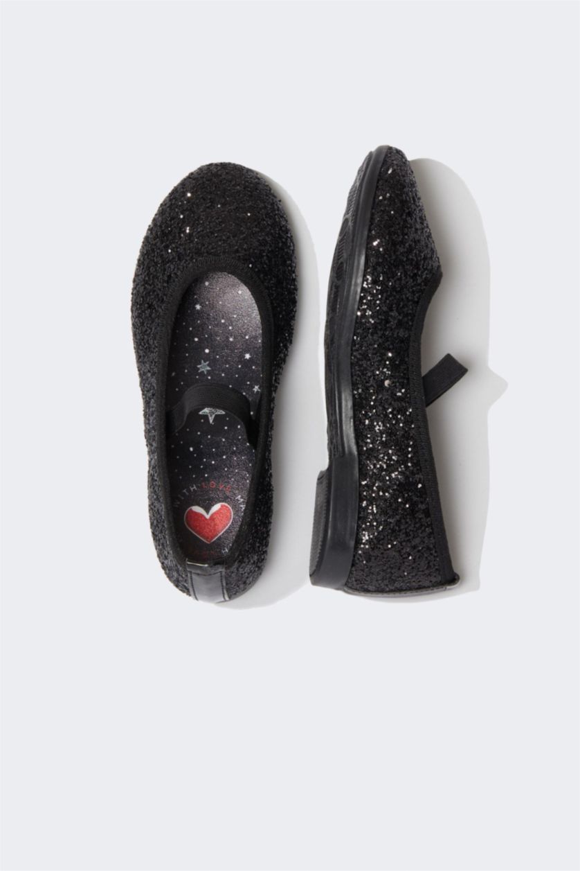 بنات أسود حذاء فلات بناتي جلد صناعي مبرق اسود بكعب مسطح