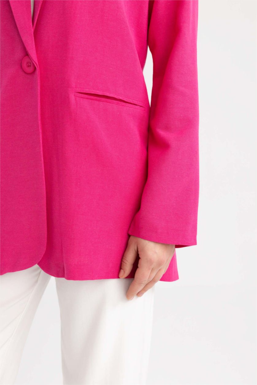 WOMAN Pink Regular Fit Crew Neck Linen Blend Blazer