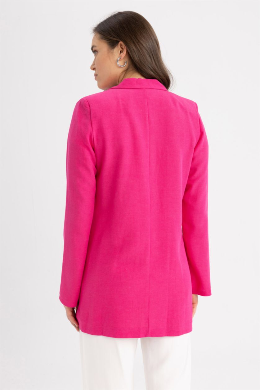 WOMAN Pink Regular Fit Crew Neck Linen Blend Blazer