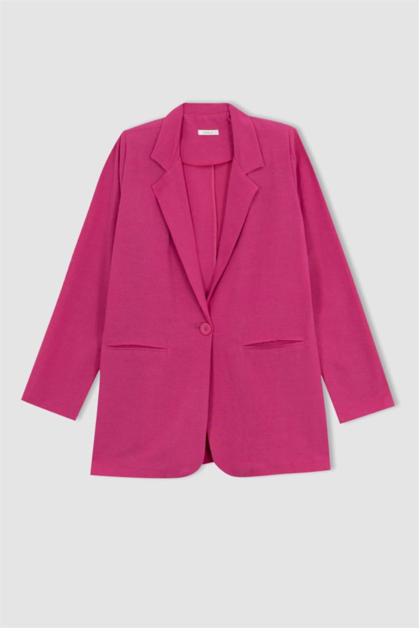 WOMAN Pink Regular Fit Crew Neck Linen Blend Blazer