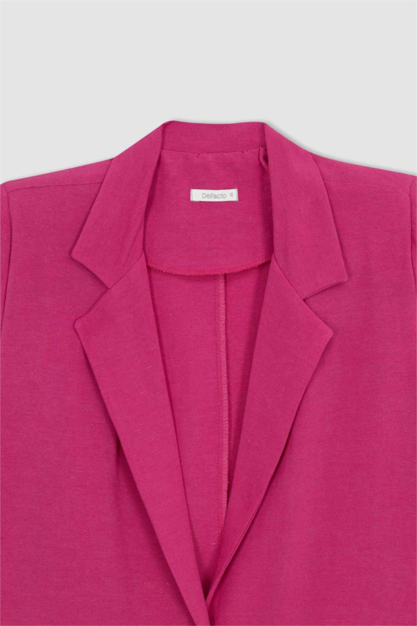 WOMAN Pink Regular Fit Crew Neck Linen Blend Blazer