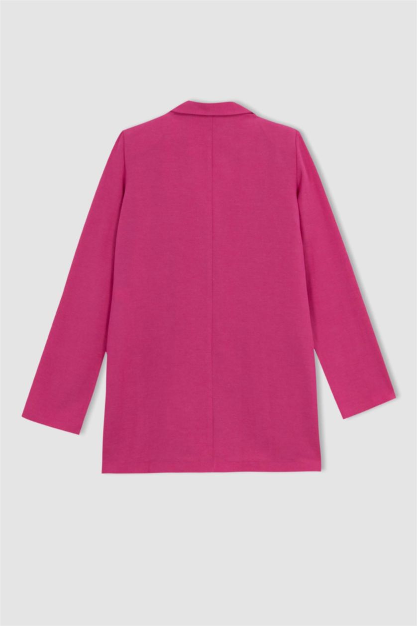 WOMAN Pink Regular Fit Crew Neck Linen Blend Blazer