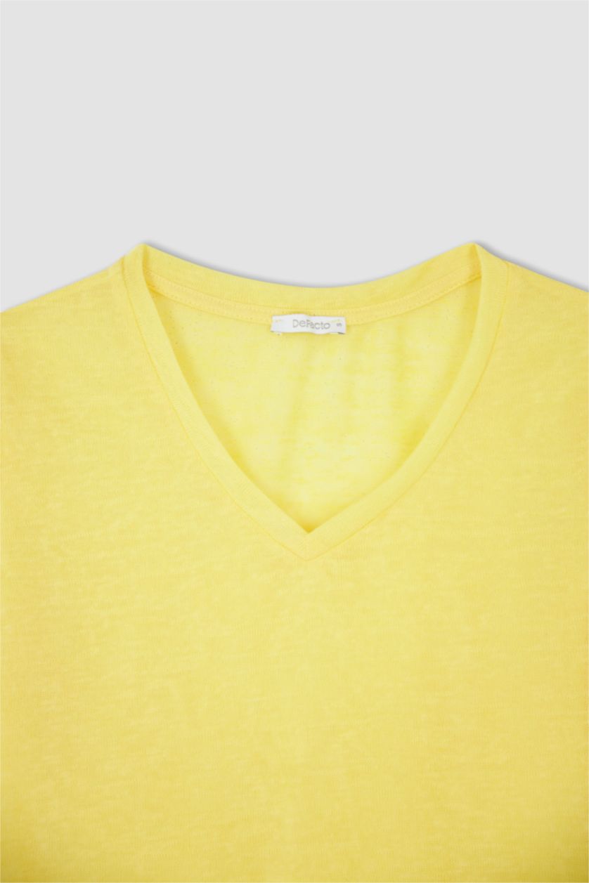 FEMME Jaune Manche Courte Col En V T-Shirt À Manches Courtes