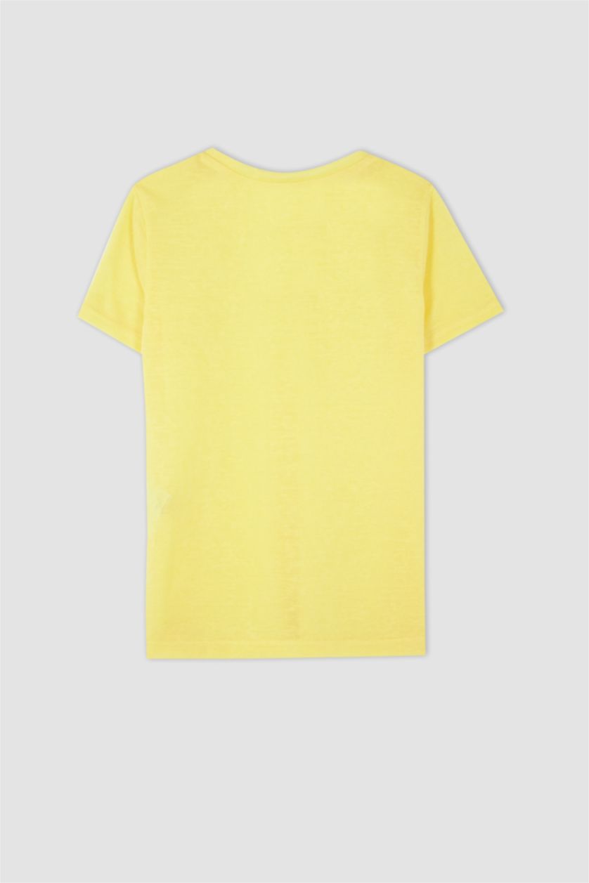 FEMME Jaune Manche Courte Col En V T-Shirt À Manches Courtes