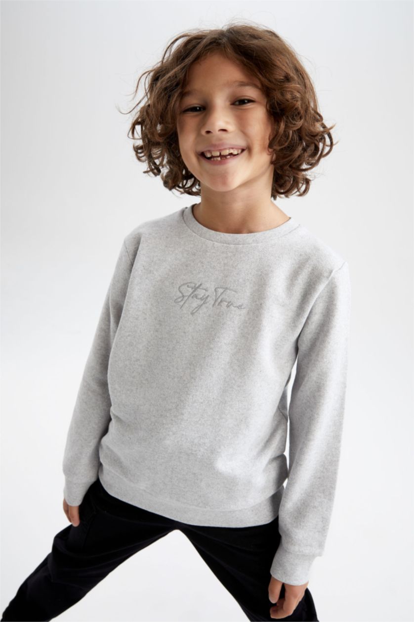 Мальчики и подростки Светло-серый меланж Свитшот стандартного кроя для мальчиков